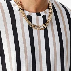 Coupon 😉 Tee 👚 Shirt Oversize Large A Rayures 2685 Noir Blanc Beige de LBO 🎁 -France LBO Soldes Boutique lbo 329094 SHALBO 2685 20220906T150615 02