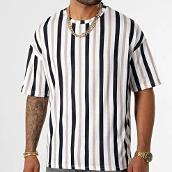 Coupon 😉 Tee 👚 Shirt Oversize Large A Rayures 2685 Noir Blanc Beige de LBO 🎁 -France LBO Soldes Boutique lbo 329094 SHALBO 2685 20220906T150617 03