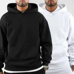 Coupon ⭐ Lot de 2 Sweats Capuche Oversize Premium 2725 Noir Et Blanc de LBO 😉
