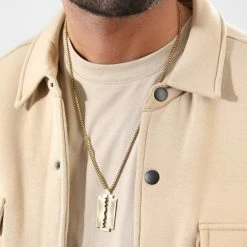 Nouveau 😀 Collier Avec Pendentif Lame De Rasoir Doré de LBO 👍