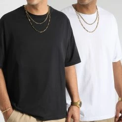 Remise ⭐ Lot De 2 Tee 👚 Shirts Oversize Large 2420 2419 Noir Blanc de LBO ⌛