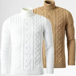Coupon 🎁 Lot De 2 Pulls Col Roulé 1070546 Beige Clair Camel de LBO 🤩