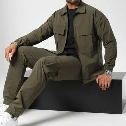 Vente flash 👍 Ensemble Veste Zippée Et Pantalon Cargo 10701336 Vert Kaki de LBO 😀