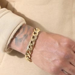 Grosses soldes 😀 Bracelet Maille Gourmette 14mm Doré de LBO 👍