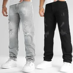 Meilleur prix 🤩 Lot De 2 👖 Jeans Relaxed Fit Avec Destroy 2508 2777 Noir Gris Clair de LBO 🛒