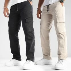Nouveau ✨ Lot De 2 Pantalons Cargo 1070318 Noir Beige de LBO 🤩